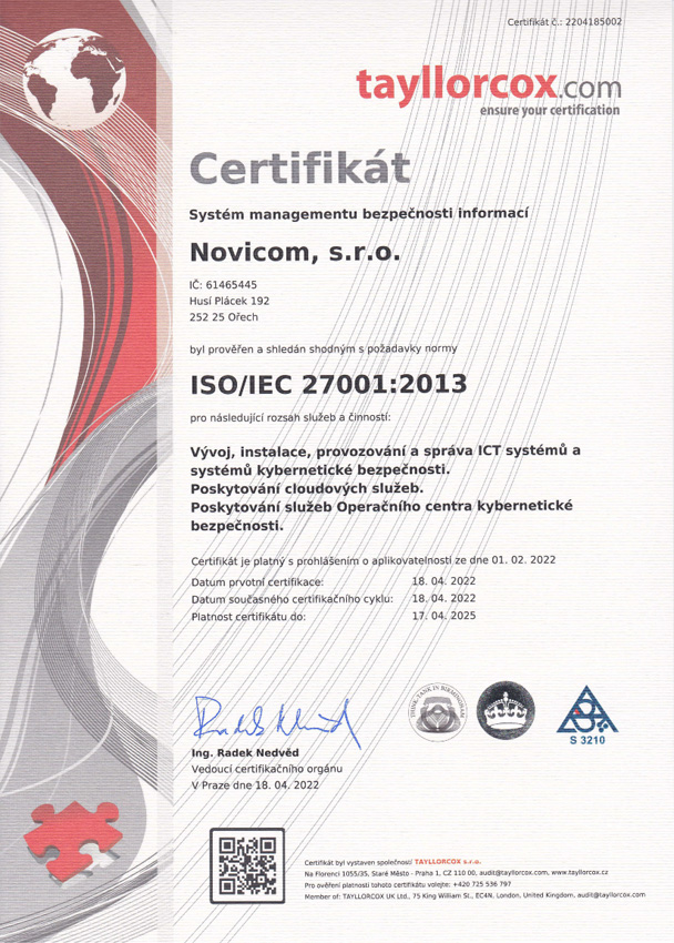 Novicom ISO certifikát