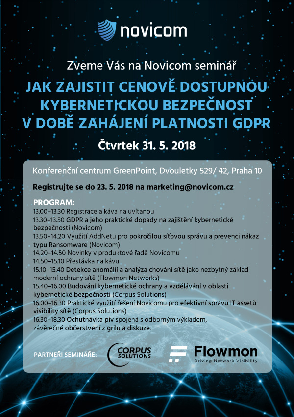 Pozvánka na Novicom seminář 31. 5. 2018 v Praze